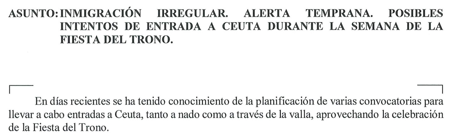 Nota urgente a DGST y DGED: posibles intentos de entrada durante la semana de la Fiesta del Trono.